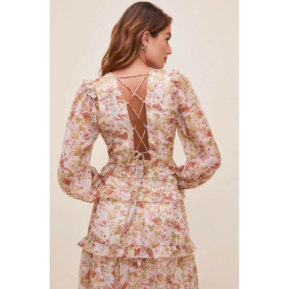 ASTR the Label Fleur Dress Peach Dusty Rose Floral Maxi Tie Back XS NWOT $168 - Picture 6 of 12